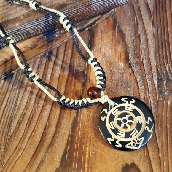 Handcrafted Tribal Buffalo Bone Carved Symbols Necklace from India - Picture 2 of 5